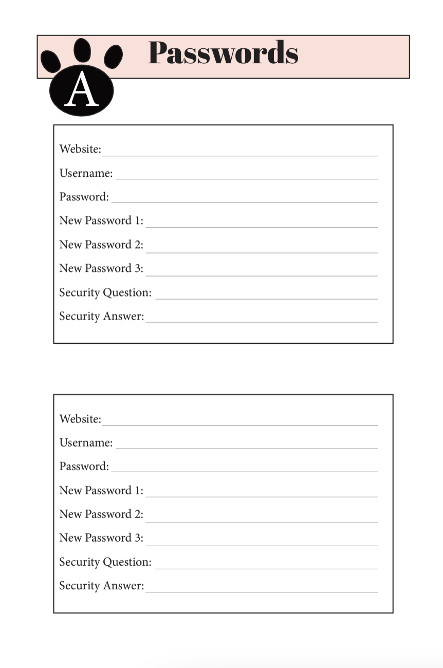 passwordbook sample page